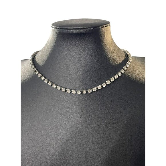 Vintage La Rel Signed Silver Tone Clear Icy Rhinestone Link Choker Necklace - Picture 7 of 12